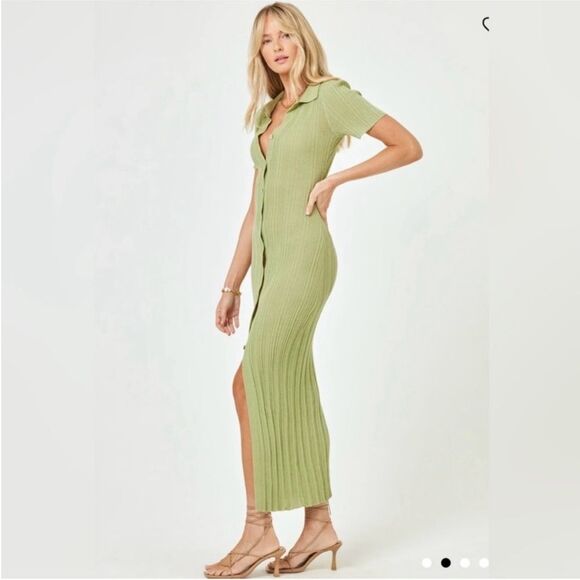 L*SPACE Linen Blend Undertow Cover-up Maxi Dress Light Olive Green Size M NWT - Picture 2 of 6